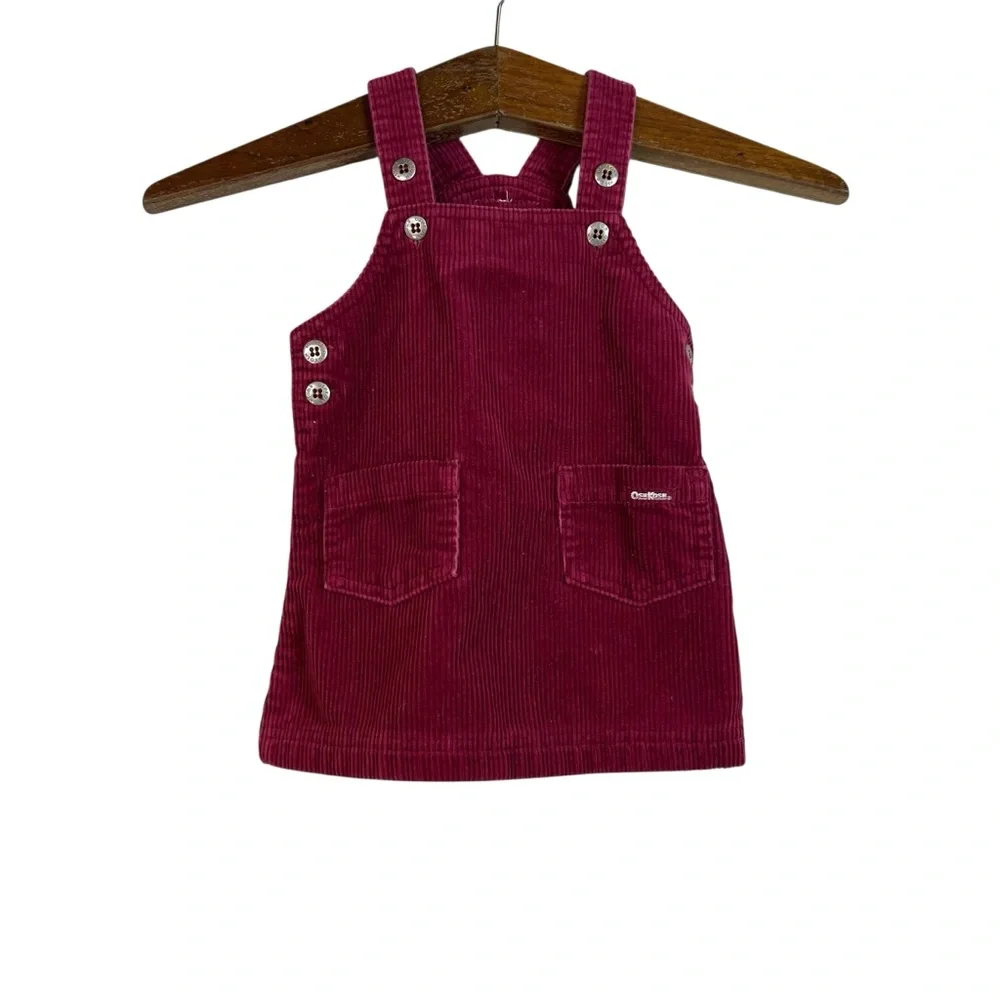 Vintage OshKosh B’Gosh Burgundy Corduroy Jumper Dress Fall 90’s Size 18-24 M